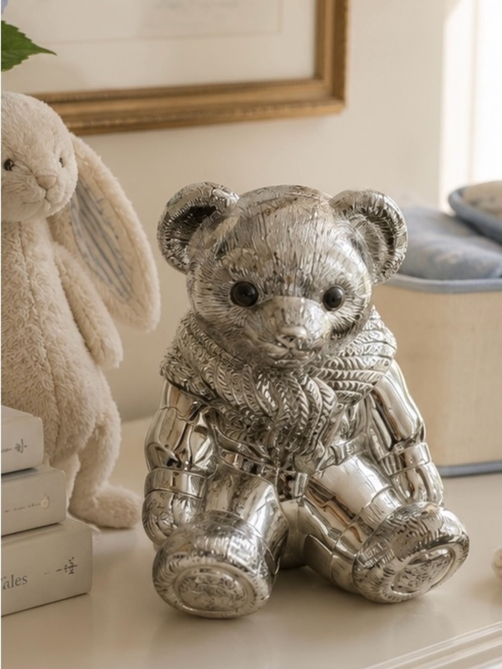 Ralph Lauren Home Silver Teddy Bear Piggy Bank Nursery Decor Heavy Vintage